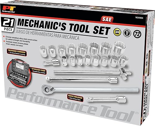 Miniatura 4 de Performance Tool W34904 Juego de llaves SAE de 3/4 pulgadas, 21 piezas, 1 paquete