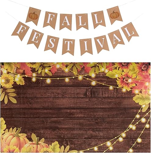 Funnytree Kit de accesorios de decoración para festivales de otoño, telón de fondo de 5.9 x 3.6 pies, tarjetas, cinta, globo, juego de suministros disponible en Yaxa Peru