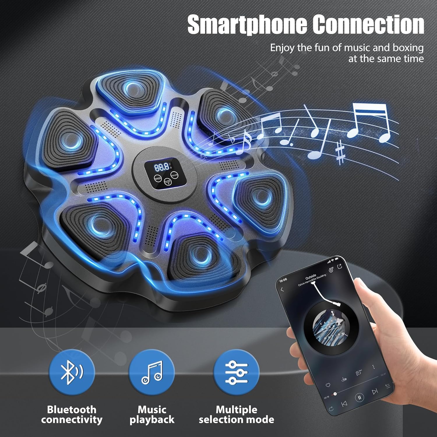 LYMIN Machine de Boxe Musicale avec Gants de Boxe, LED Boxe Mural Musique Bluetooth Music Boxeur 9 Modes de Vitesse et Comptage Intelligent, Music Boxing Machine pour Adultes et Enfants