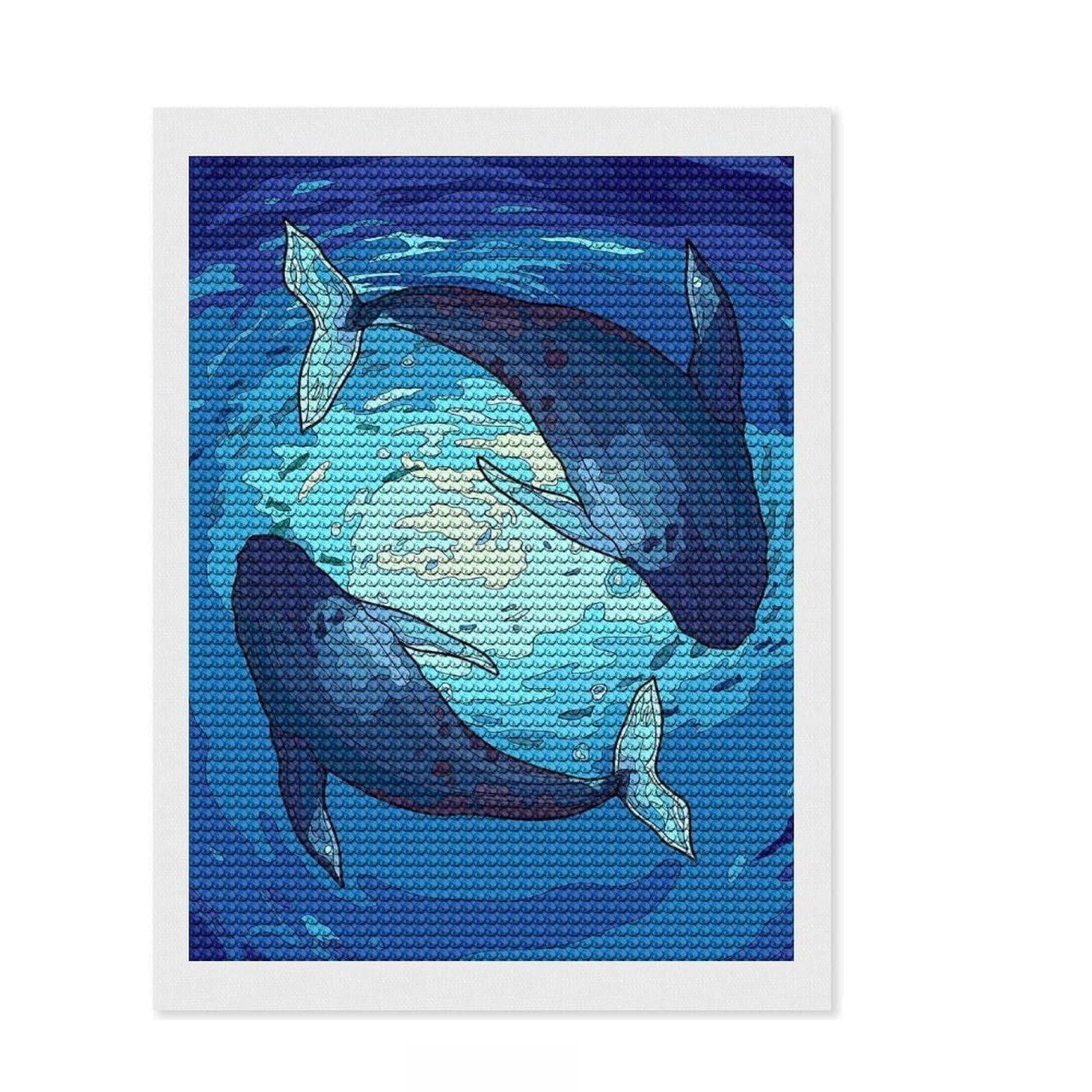 Junmoney The Two Whales Art Diamond Art Kit 12"x16", Calming Craft to Unwind, with Tool Kit, Living Room Decor, Festive Craft Gift