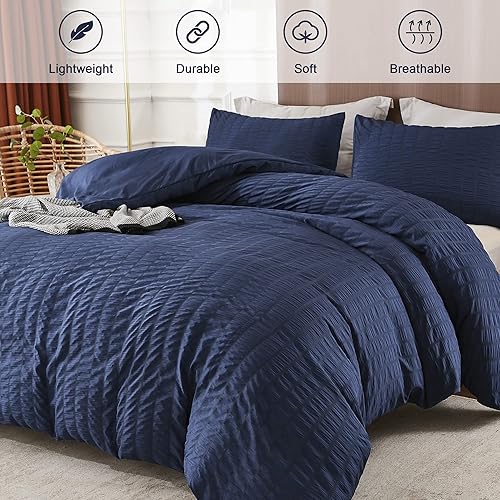 Miniatura 2 de AveLom - Funda de edredón a rayas de mil rayas, 3 piezas, cierre de cremallera, lazos de esquina, suave funda de edredón de microfibra lavada para