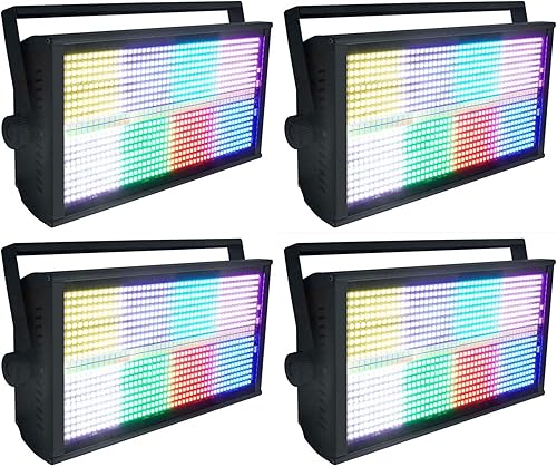 (4) Rockville Stage Panel 864 LED RGB Pro Stage Wash Lights+Strobe+Matrix Combo