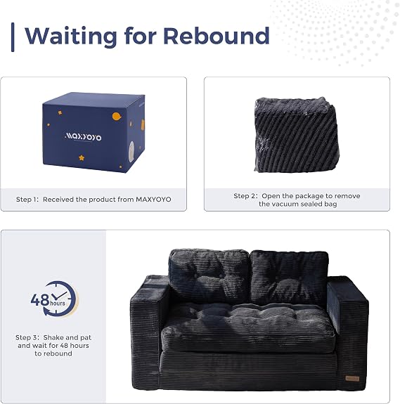 MAXYOYO Sofa Bed, Loveseat Sofa Convertable with 2 Pillows, 2 in 1 Comfy Corduroy Sofa 2 Seater, Floor Lounger Pull Out Sleeping Area 101x196CM, 15cm Thincken Foam