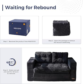 MAXYOYO Sofa Bed, Loveseat Sofa Convertable with 2 Pillows, 2 in 1 Comfy Corduroy Sofa 2 Seater, Floor Lounger Pull Out Sleeping Area 101x196CM, 15cm Thincken Foam