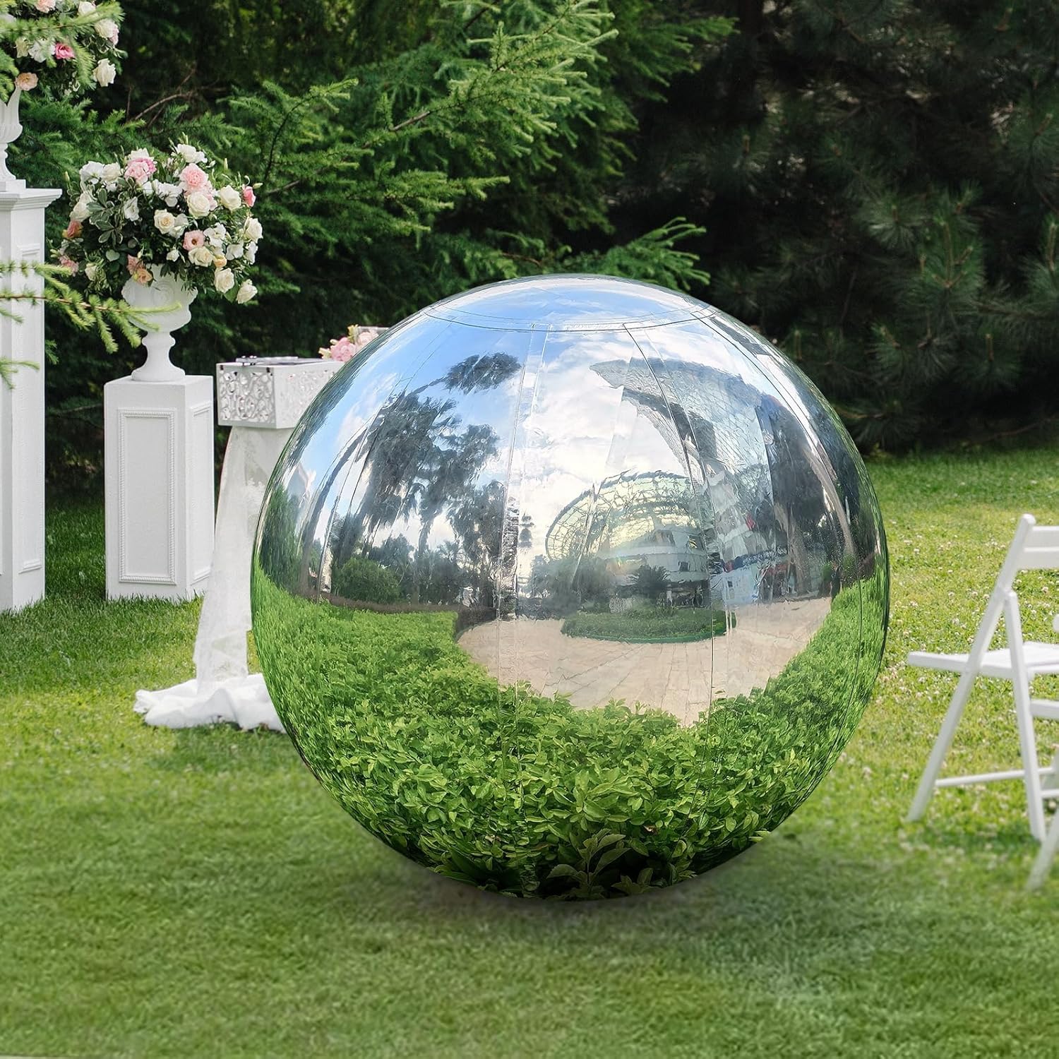 Silver Inflatable Mirror Ball Reusable Large Event Decoration Balloon PVC Bubble Balloon For Party, Wedding, Decor (1 Piece, 1.2m/47.2in) 1.2 m/47.2 inch Silver