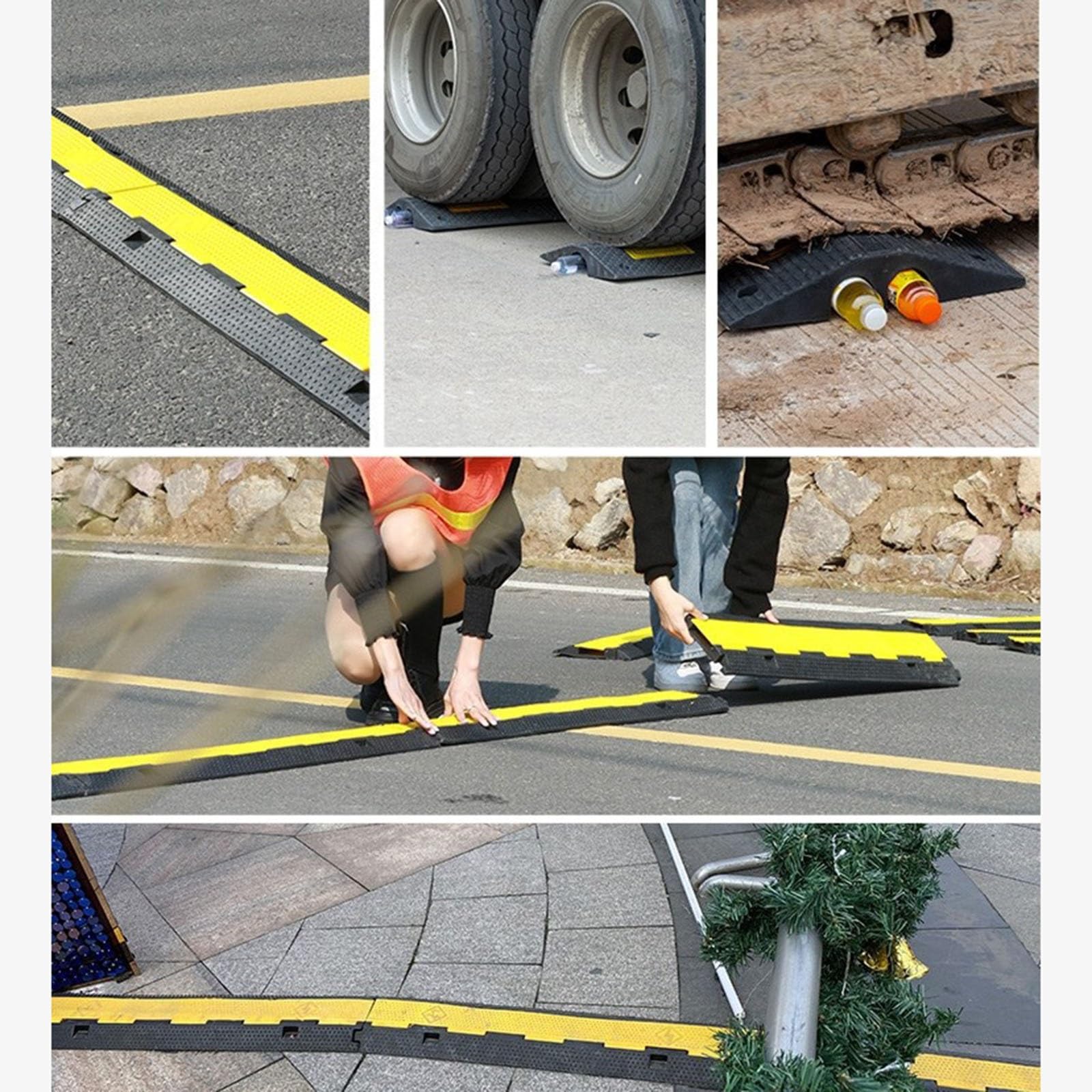 Canaleta Al Aire Libre Rampa De Cable De Extensión De 2 Canales, Camino De Entrada De Goma De Tráfico Badenes Protector De Cable Con Pernos, Garaje/ Gimnasios Gestión De Cables De Suelo(90x58x8.8cm/35