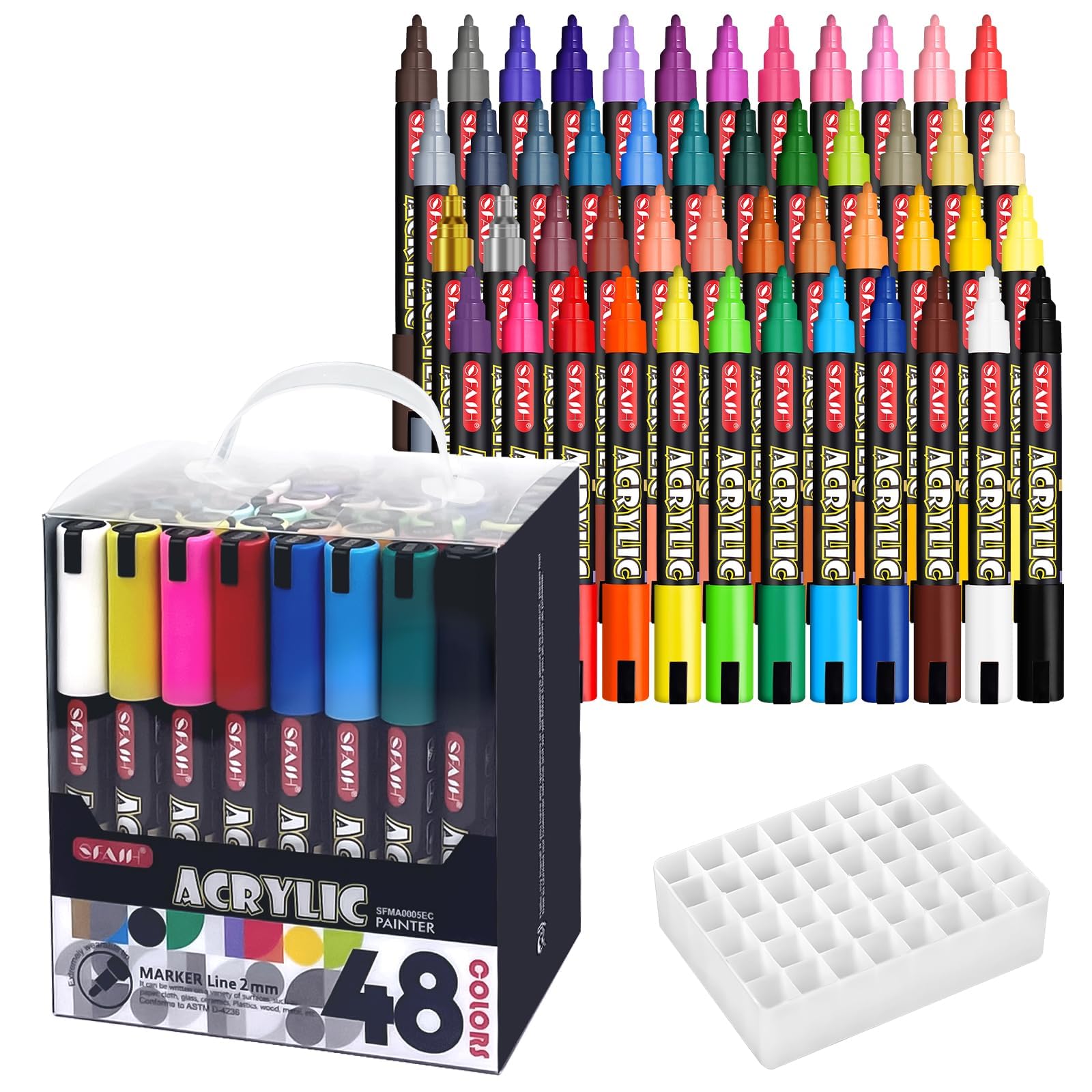 SFAIH Acrylic Paint Markers Paint Pens 48 Colors 2-3mm Medium Tip Paint Markers for Fabric, Canvas, Rock, Glass, Wood, Graffiti, Plastic, DIY Crafts Art Supplies…