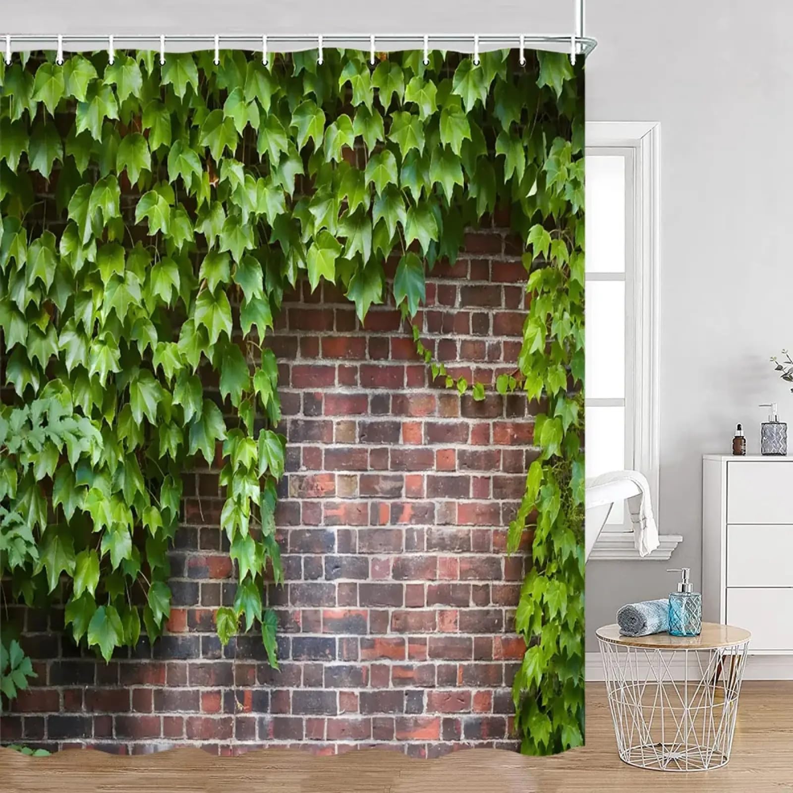 Rideau de douche plantes vertes en polyester 153x183cm avec crochets pour salle de bain vintage