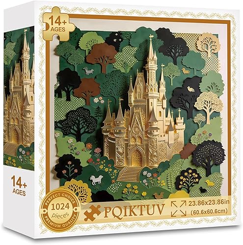 PQIKTUV 1024 Piece Puzzle for Adults Enchanted Castle in the Forest Paper Art, 3