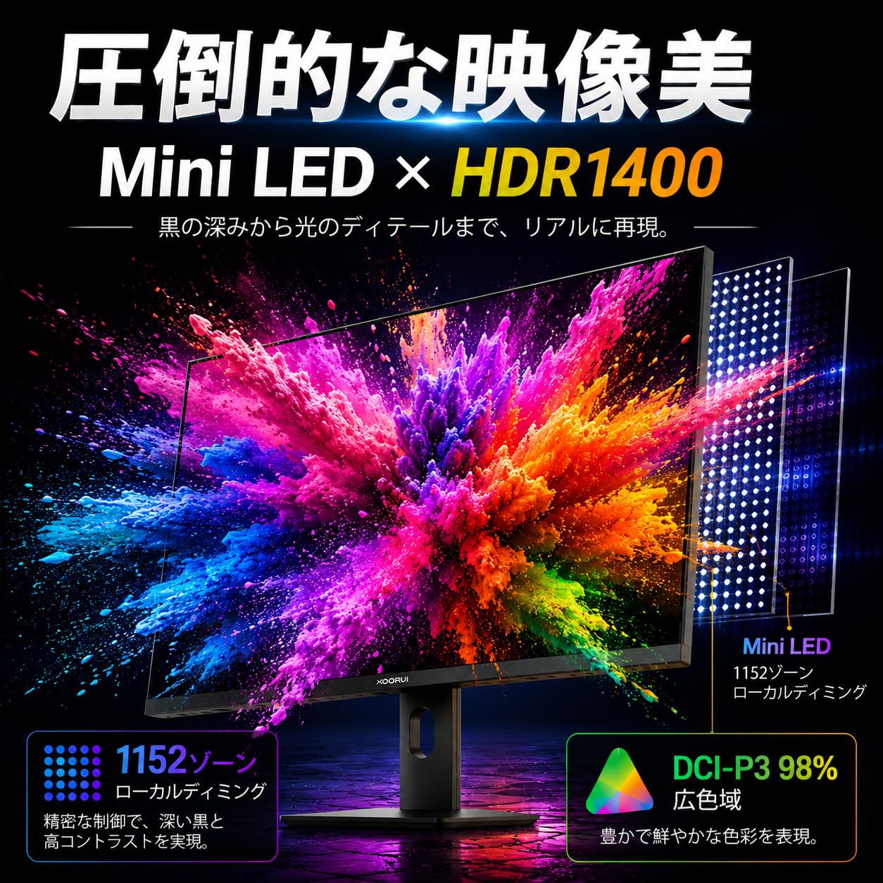 Amazon.co.jp: KOORUI Mini LED ゲーミングモニター 27インチ 4K UHD