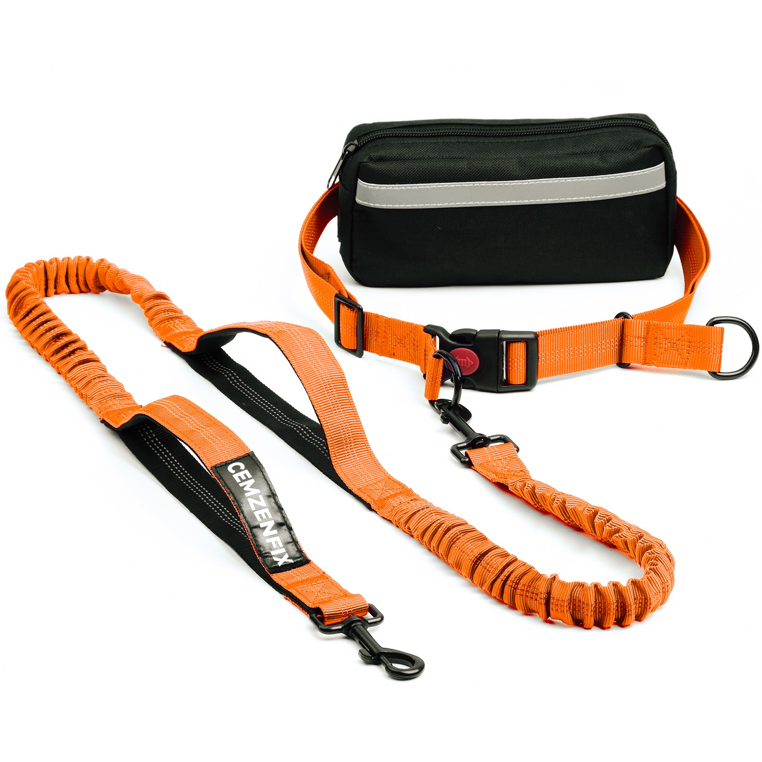 Hands Free Dog Leash with Waist Belt – No-Pull Bungee, Dual Padded Handles & Zipper Pouch for Running, Walking & Training – Adjustable Waist Leash for Large & Medium Dogs