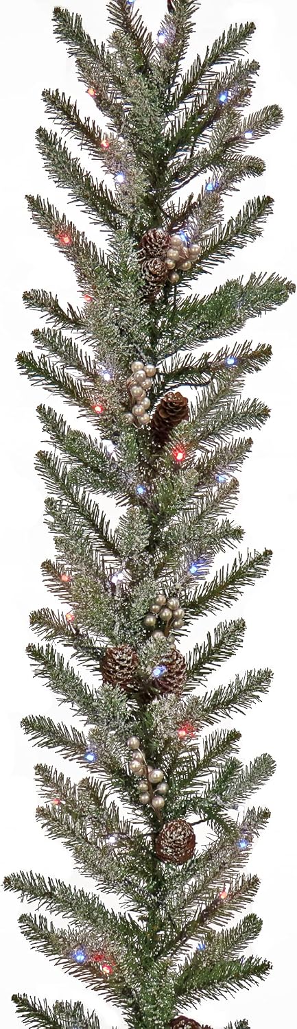 National Tree Company Pre Lit Artificial Garland, Snowy Morgan, Green, Decorated with Pine Cones, Berry Clusters, LED Lights, Plug in, Christmas Collection, 9', 108 x 12 x 4 (PEMG3-300T-9B-S)