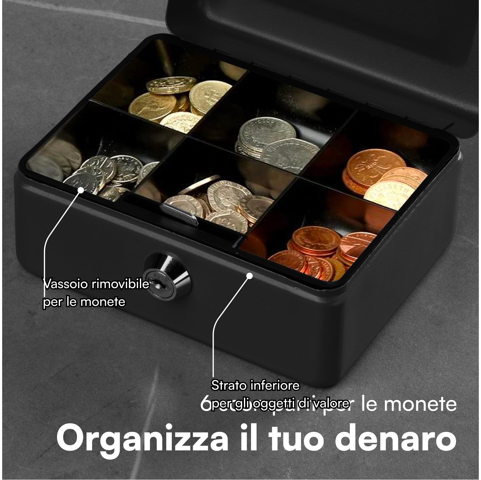 H&S Cassetta portavalori richiudibile – Cassetta porta denaro piccola – Salvadanaio richiudibile – Nero con due chiavi – Casetta per banconote e monete