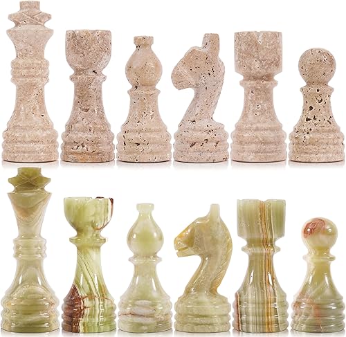 Piezas de ajedrez de mármol, figuras de travertino y piedra verde de 3.5 pulgadas para adultos y familia, accesorios clásicos de juegos de mesa para