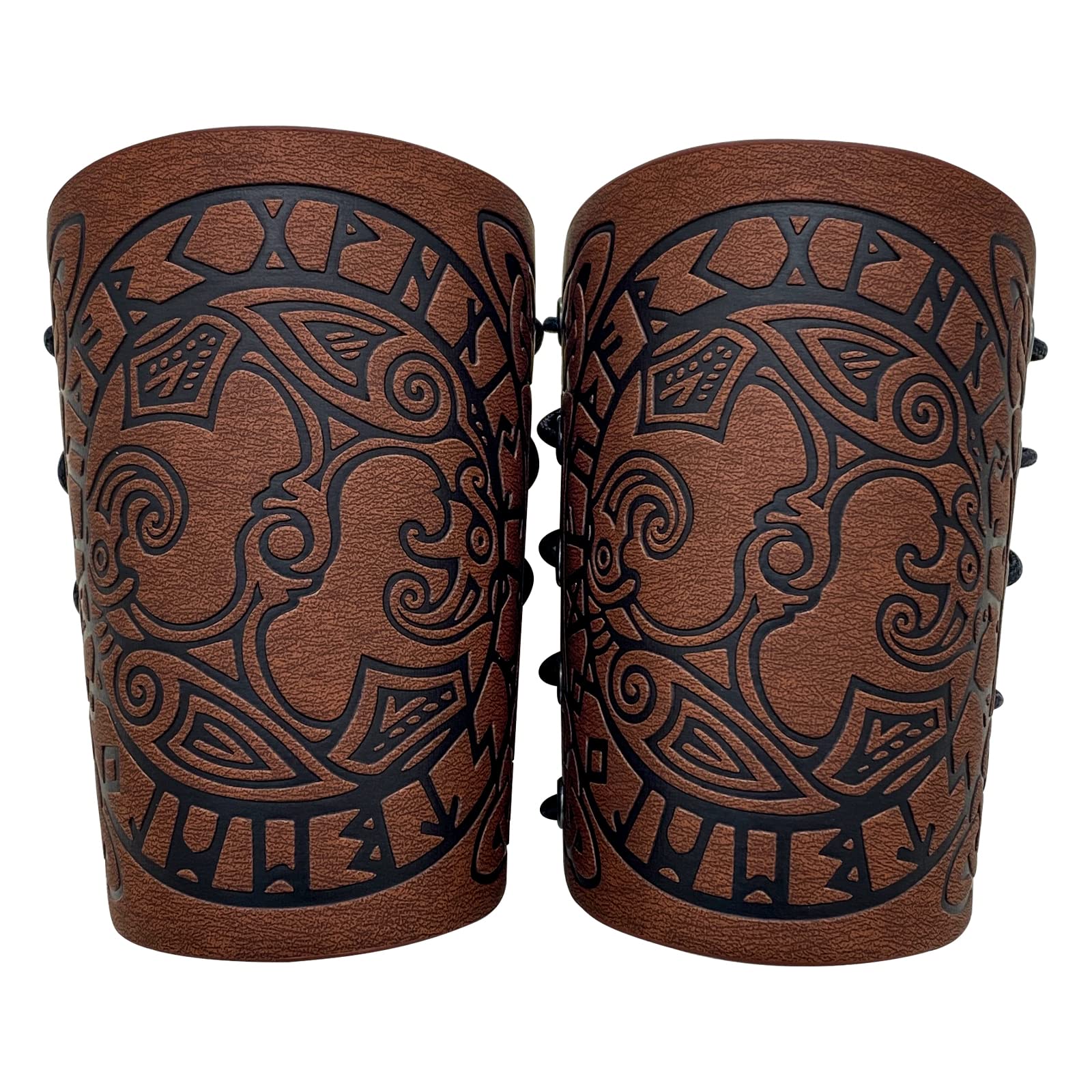 HiiFeuer Viking Arm Bracer Embossed Odins Ravens Faux Leather Arm Armor, Medieval PU Leather Arm Bracers for LARP (Brown Raven)