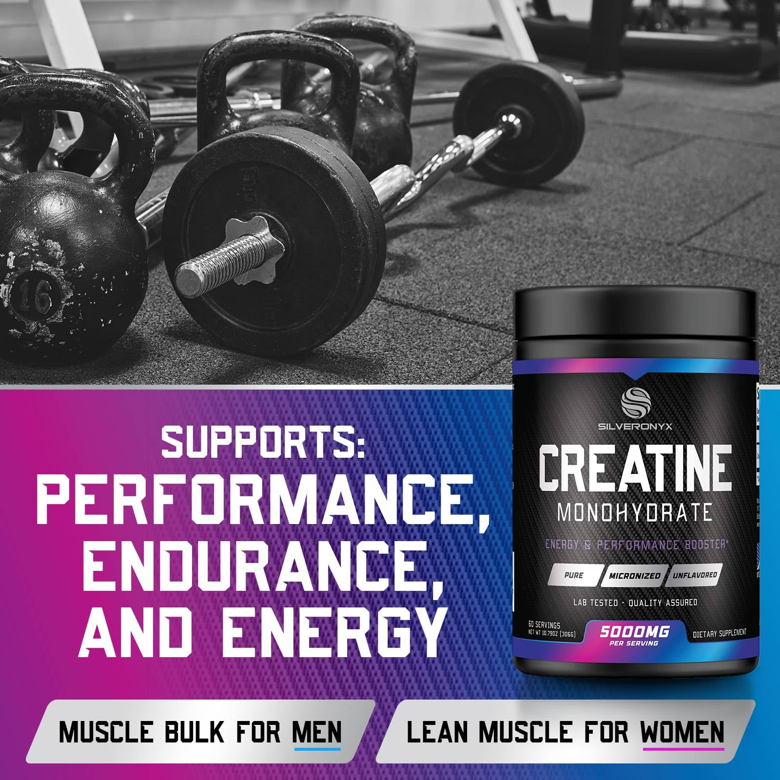 Creatine Monohydrate Powder 5000mg - Pure Micronized Creatine Mono 5G Nutritional Supplement - Pre Workout for Energy & Muscle Support for Men and Women, Unflavored, Bottled in USA - 60 Servings — Amazon image 7