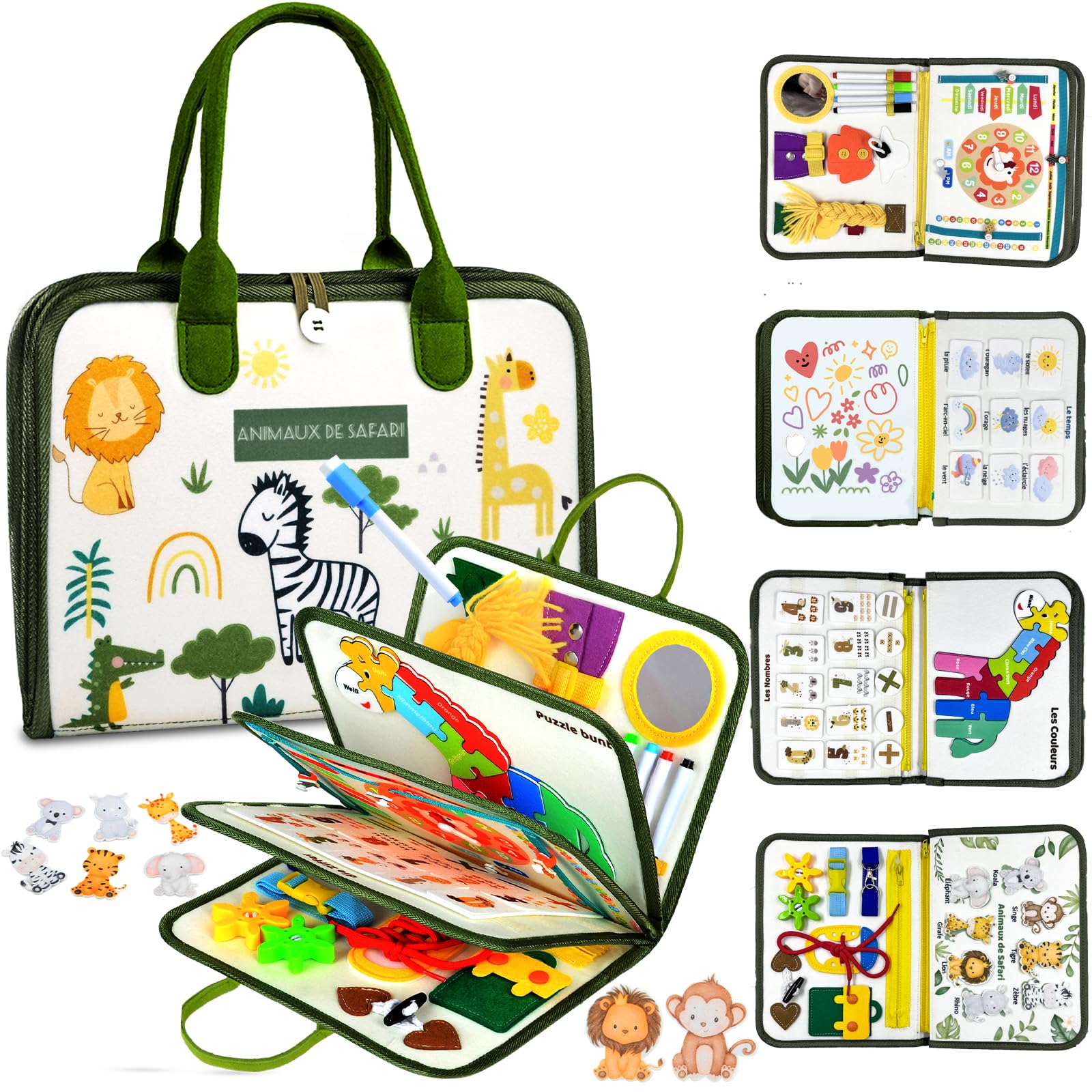 French Busy Board Montessori Toy 2 Years, 8 in 1 Games Montessori Educational Activity and Development Toys, Games Plane Car Child Travel, Gift for Children Boy Girl 1 2 3 4 5 Years Old