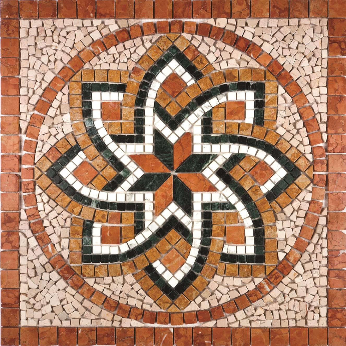 Rosone Rosoni Mosaico in marmo, per interno ed esterni, Positano rosso, cm.66x66