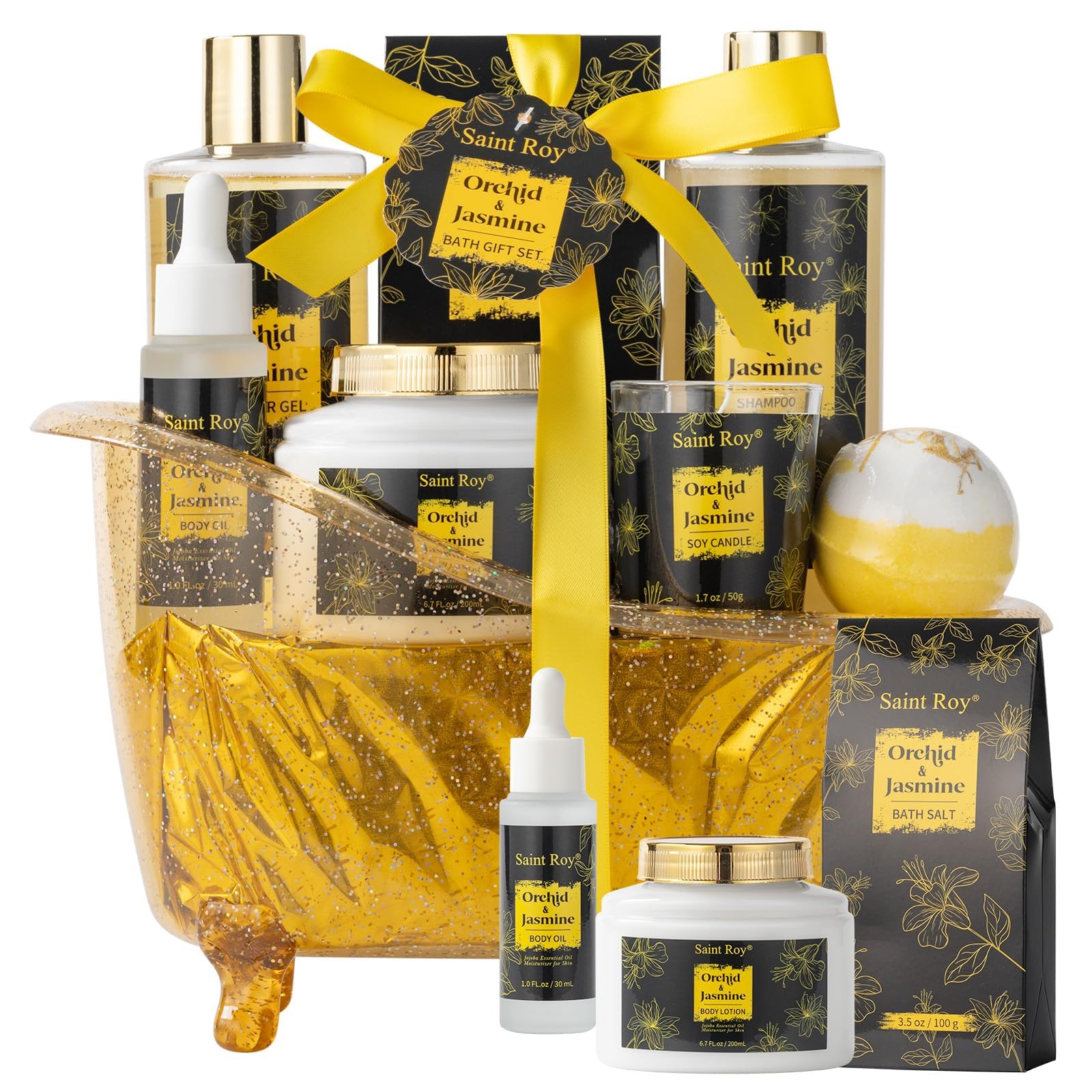 Luxury Home Spa Bath Gift Basket, Spa gift basket Christmas Gifts for Women men, Spa Kit Self-care Gifts, Spa Collection Gift, Orchid Jasmine Bath and Body Gift Pampering Spa Gifts Mother's Day Gift
