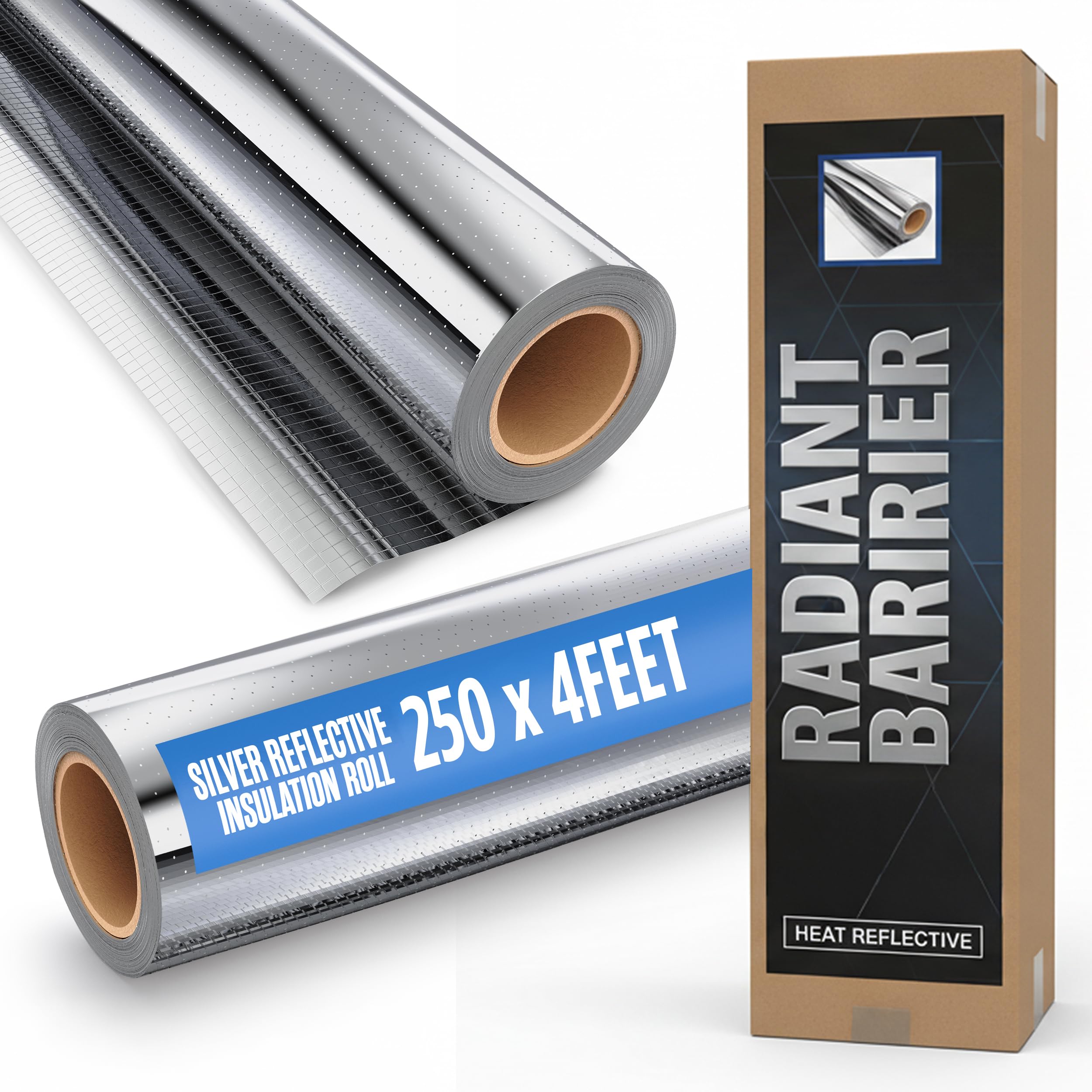 Houseables Radiant Barrier, Radiant Barrier Insulation Roll, Attic Insulation, 1000 Sq Ft, 250'x4', House Wrap, Reflective Foil, Attic Foil, Double Reflective Heat Shield, Perforated Aluminum, Thermal