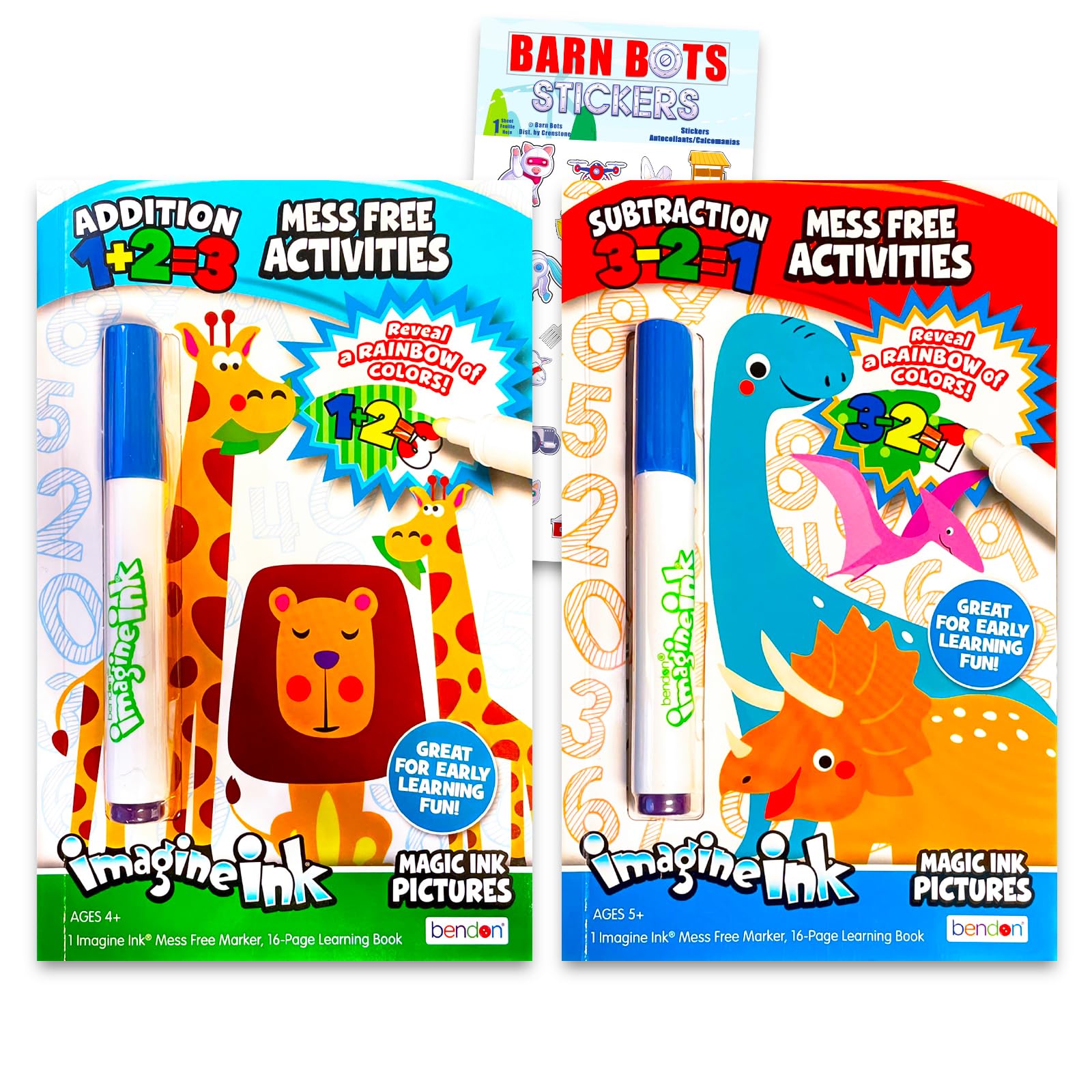Imagine Ink Mess-Free Activity Set Includes Math Themed Watercolor Books (Addition, Subtraction) Mess Free Coloring for Toddlers Bundle with Stickers