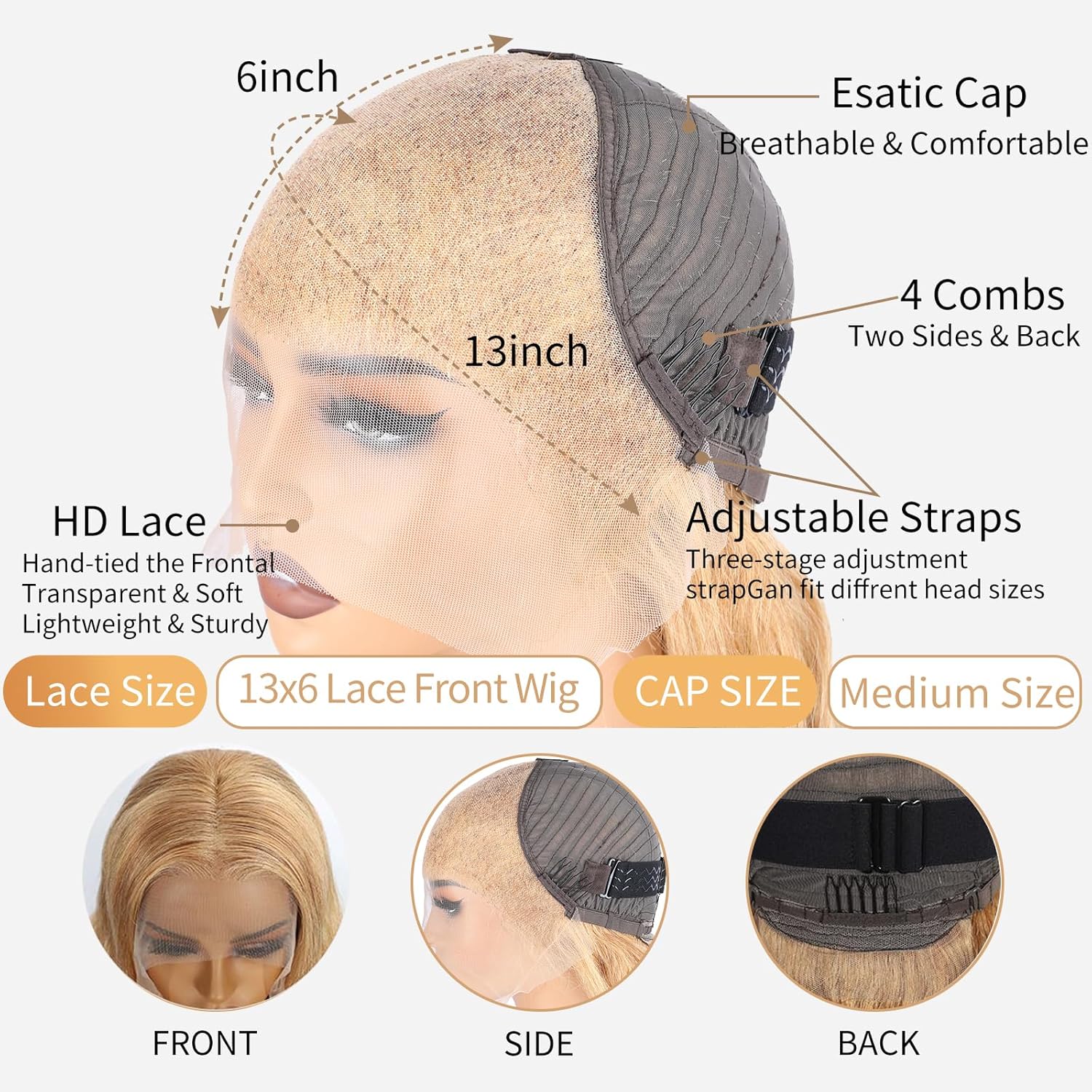 26 Inch Blonde Wig Human Hair 200% Density Body Wave 13x6 HD Transparent Lace Front Wigs Human Hair Pre Plucked Glueless for Beginners