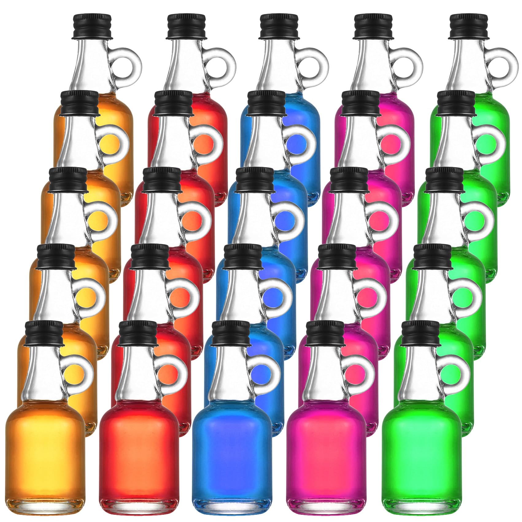 50 Pack Mini Glass Liquor Bottles 1.7 Oz With Lids - Small Empty Alcohol Bottles, Reusable For Party Favors
