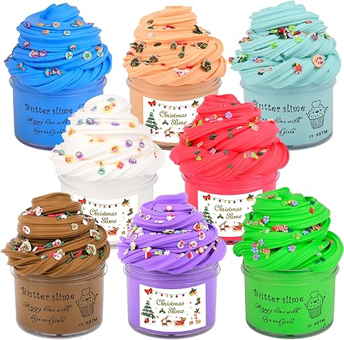 Paquete de 8 kits de slime de mantequilla, recuerdos de fiesta para niños, juguete de lodo suave y sin desorden, experiencia visual y táctil,