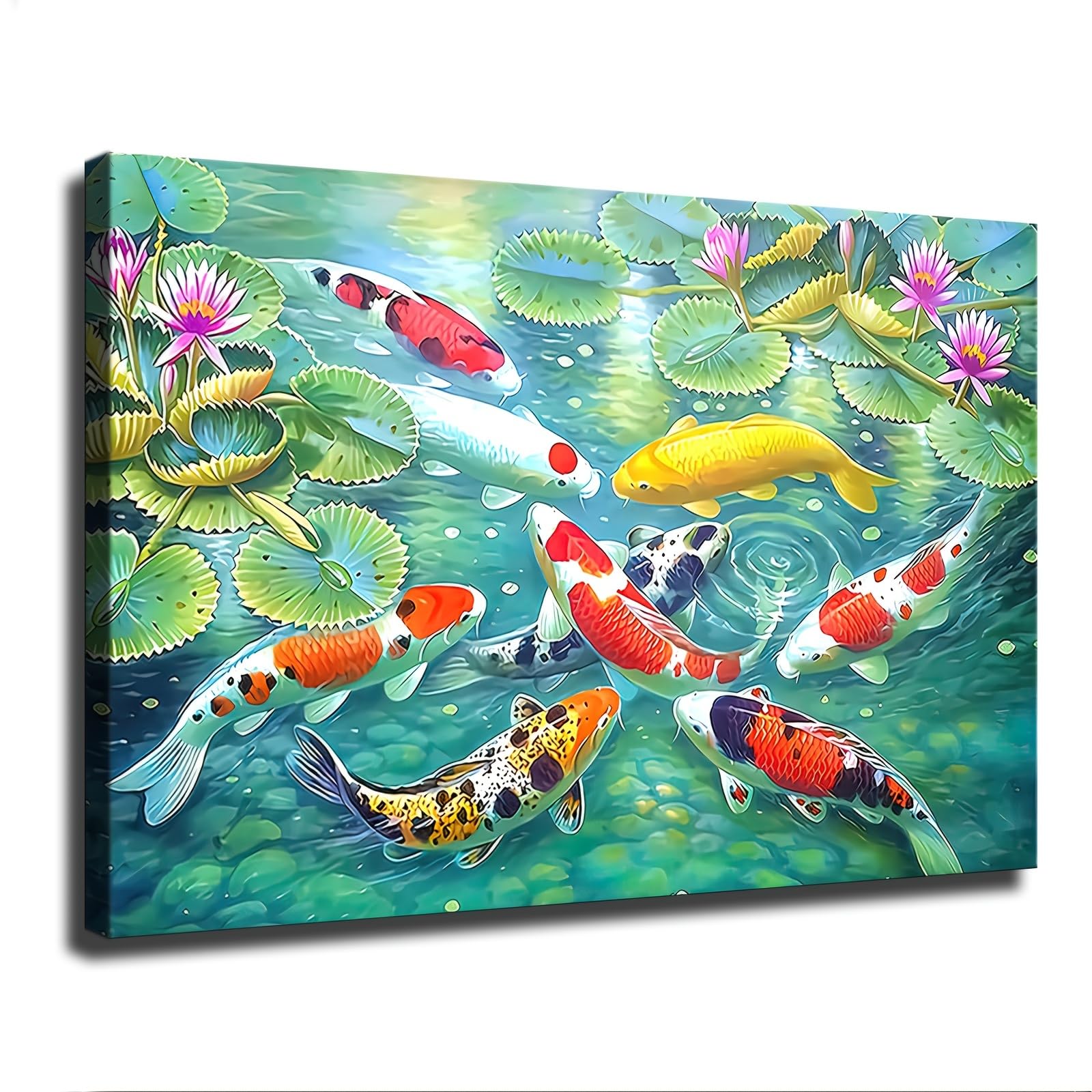 Nine Koi Fish Lucky Carp Fish Goldfish Canvas Wall Art Vintage for Living Room Bedroom Prints Painting Farmhouse Bathroom Decor (08x12inch Unframed)