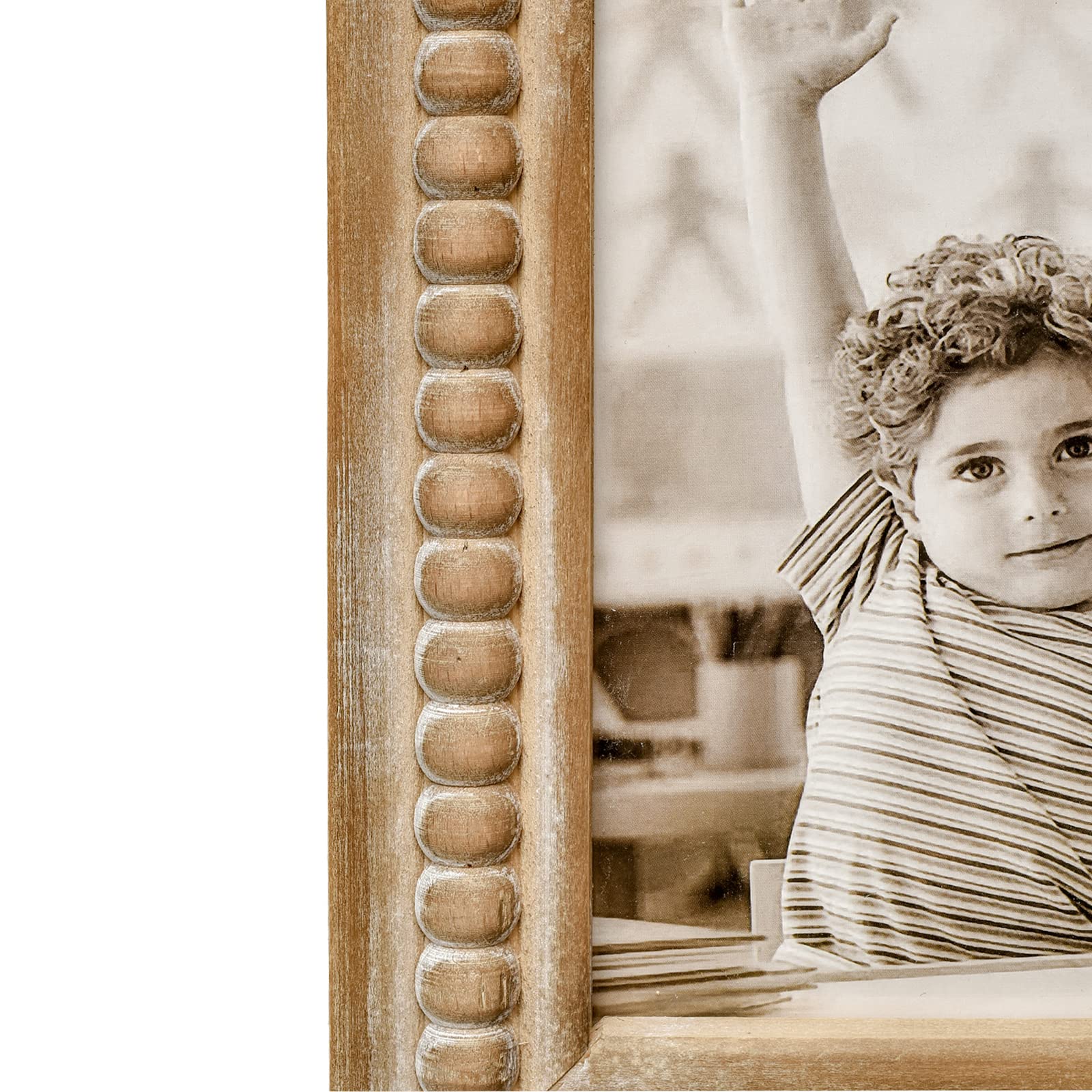 Marco de fotos rectangular grande de madera natural con cuentas decorativas, perfecto para fotos individuales de 5 x 7 pulgadas, idea de regalo de granja para familiares y amigos