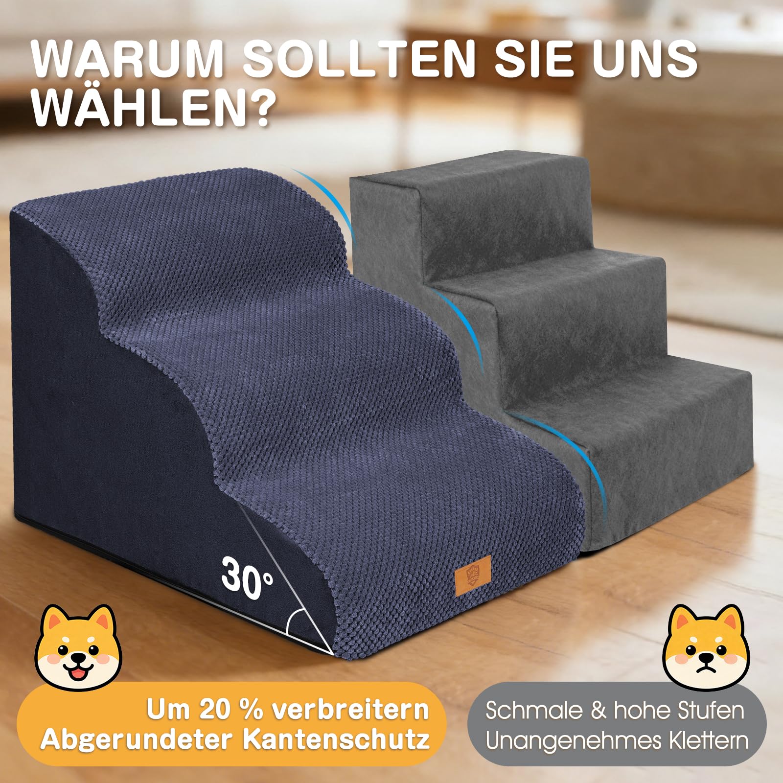 Zvonema Scaletta per Cani Antiscivolo 3 Gradini,Scaletta per Animali, per cani e gatti, portatile, rimovibile, con rivestimento lavabile, Rampa per Cani in spugna,Portata Fino a 23 kg