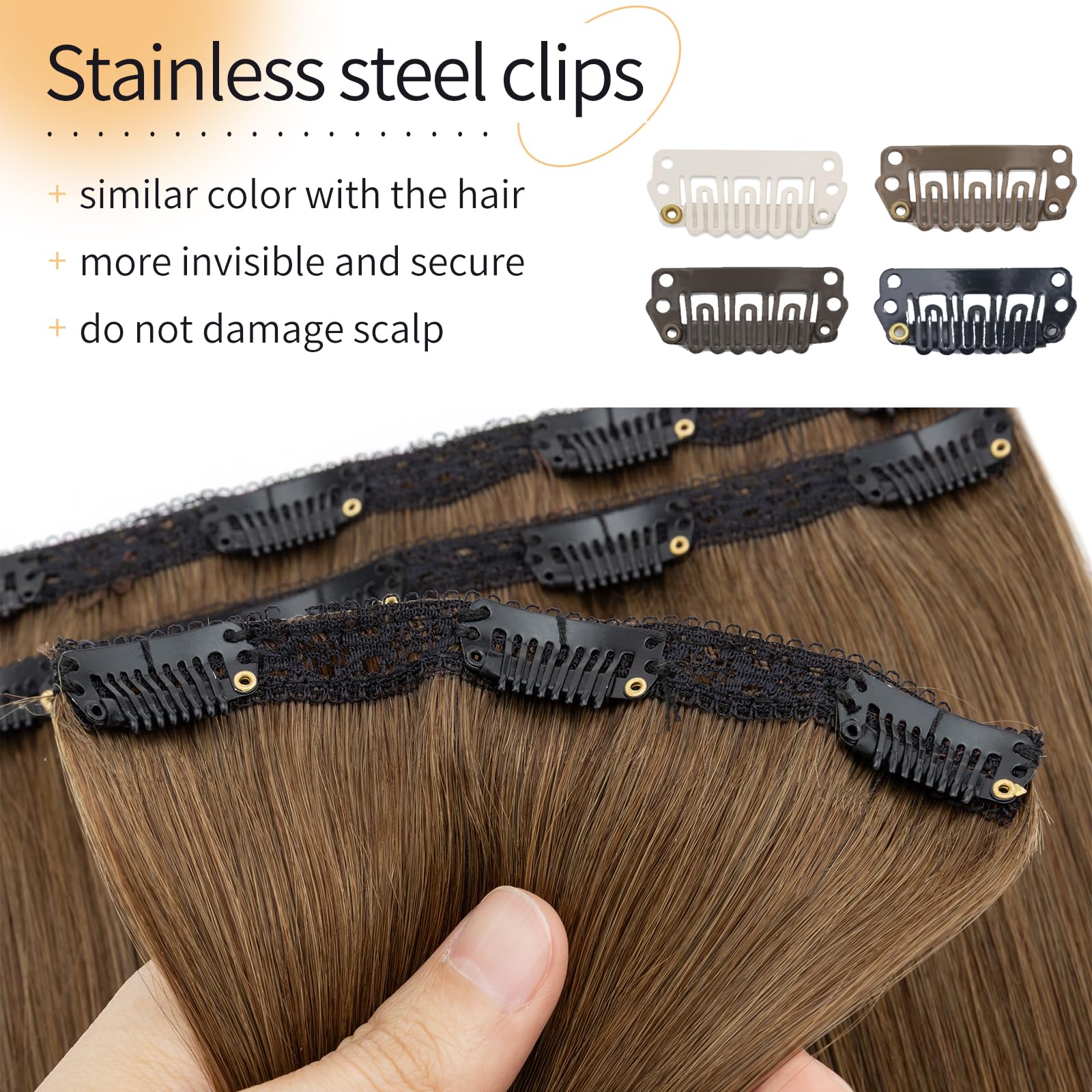 S-noilite Extension Capelli Veri Clip, 3 Pezzi 11 Clips Extensions Capello Veri, Vergine Extension di Capelli Umani, 73g Un Pezzo Naturali Extensions Capello Umani, 40CM Marrone Freddo #4