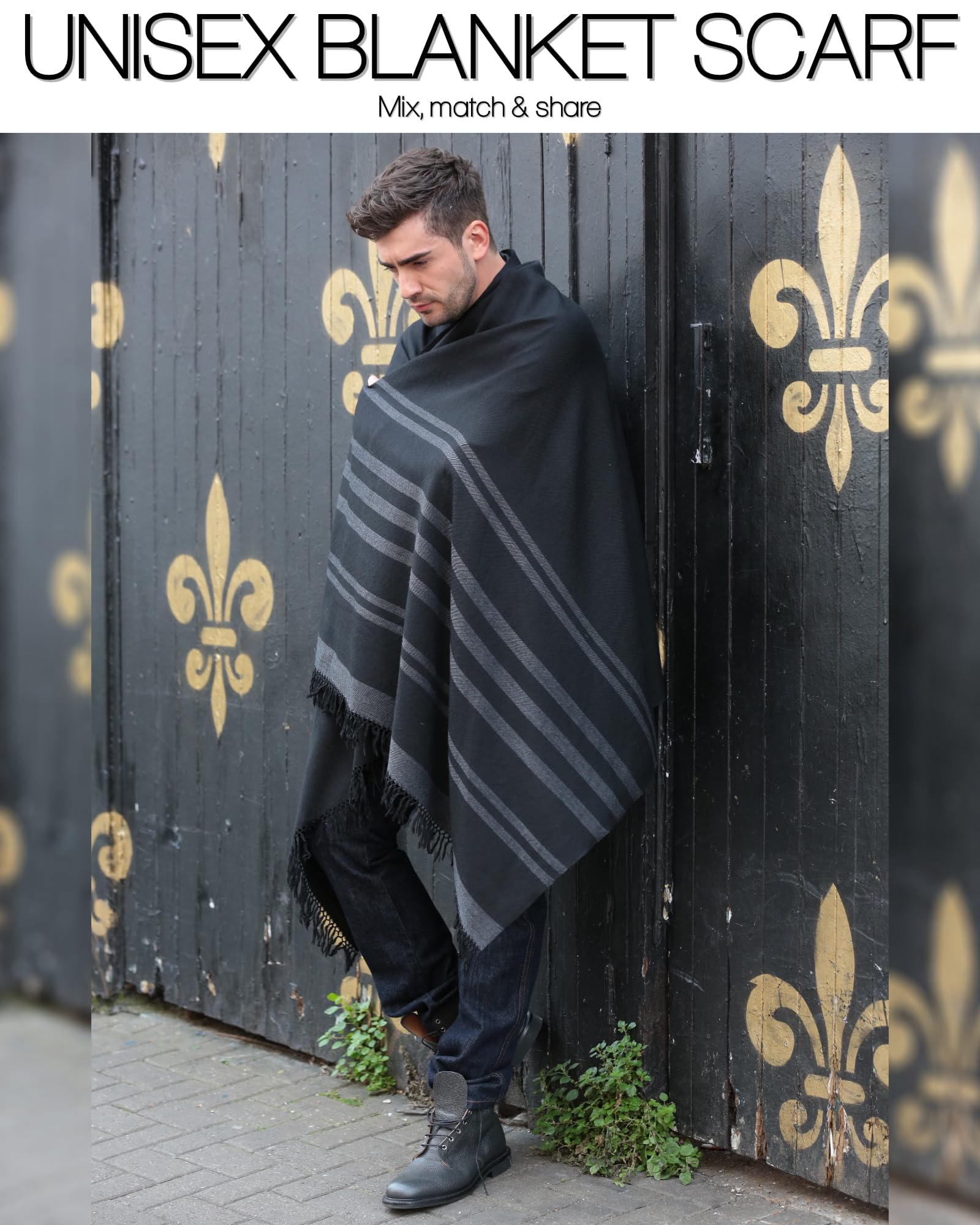 likemary Écharpes et Foulards Femme – Châle en Laine Hiver Chaud à Rayures – Grande Écharpe Grosse et Châle Léger – Écharpe Laine Femme – Idée Cadeau Éthique