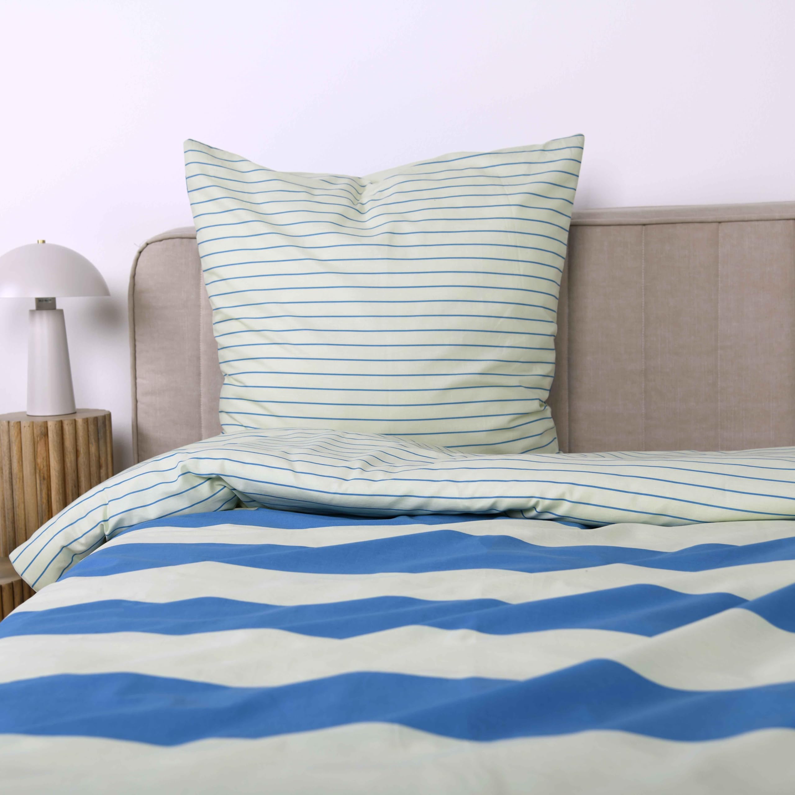 TOM TAILOR Renforcé-Bettwäsche, 80x80 cm + 155x220 cm, 100% Baumwolle/ Renforcé, mit Wendemotiv und farbigem Reißverschluss, BOLD STRIPES Grün, Blau (Green Leaf & Cool Blue)