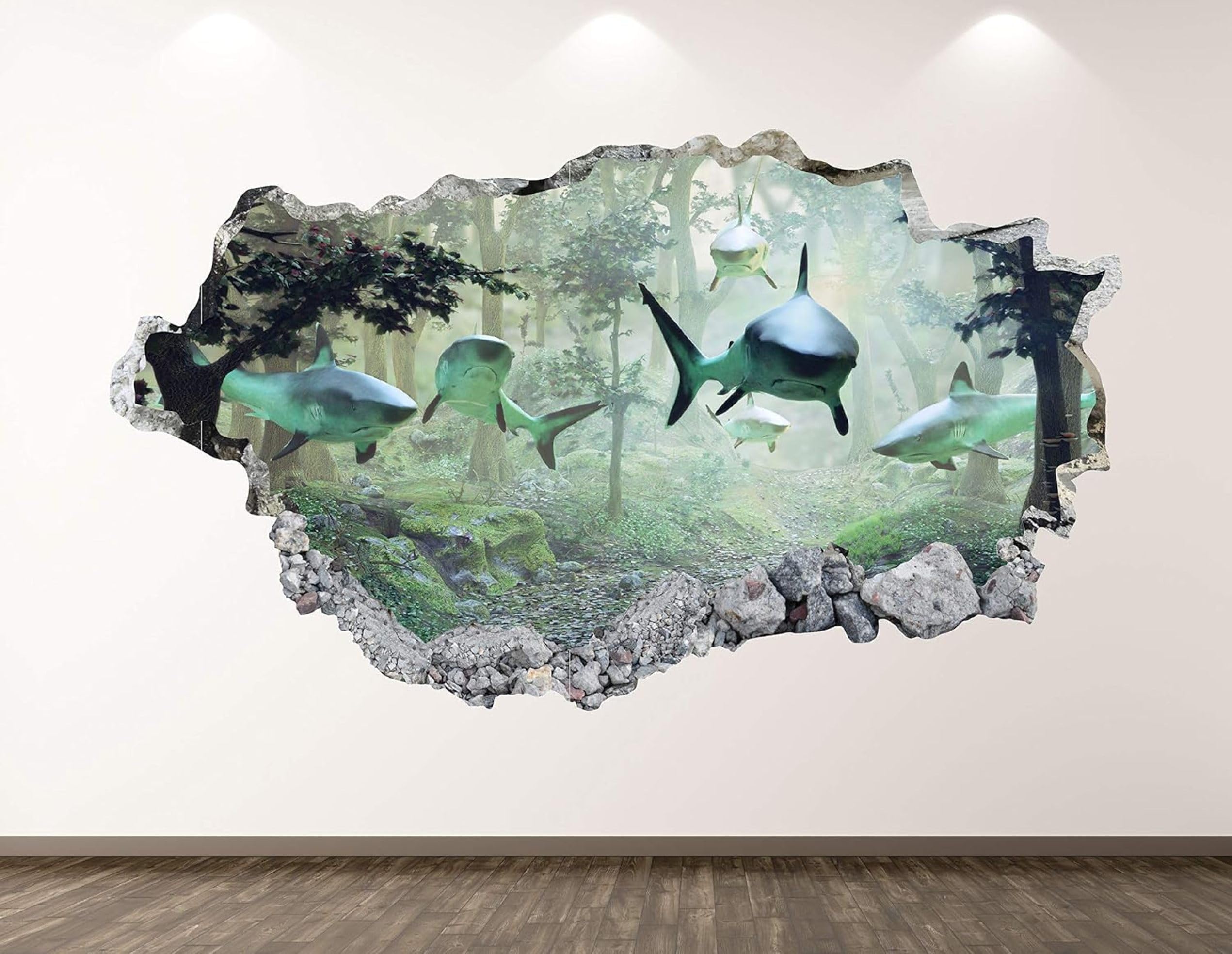Adesivi 3D per decorazioni murali distruttiArte Fantasy Dello Squalo Adesivo da parete Tatuaggio da parete per la decorazione della parete della cameretta dei bambini 70x122cm