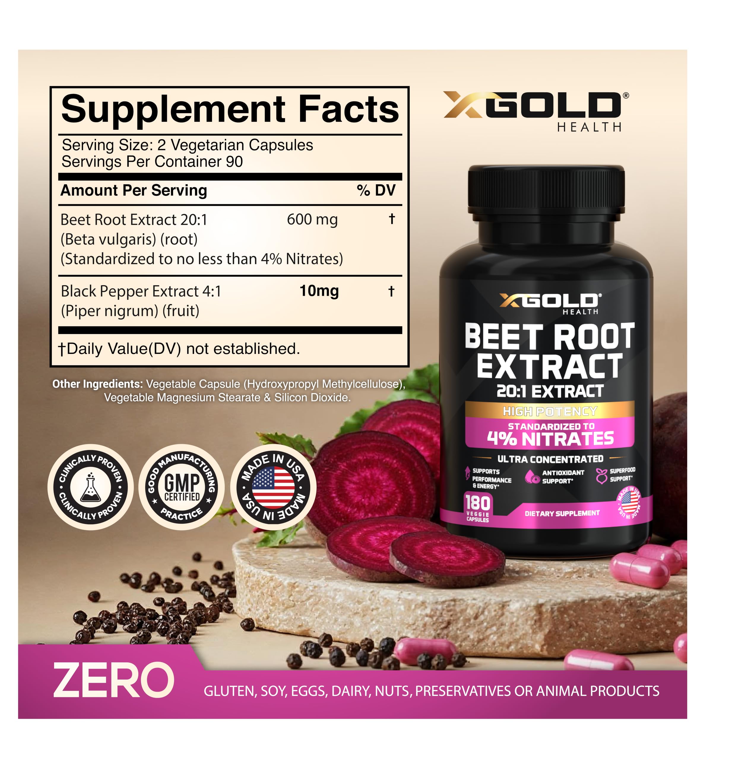Beet Root Extract 20:1 Concentrated Supplement 180 Caps — Amazon image 4