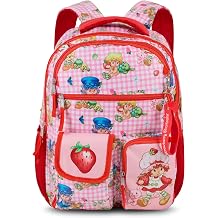 AI ACCESSORY INNOVATIONS Strawberry Shortcake Backpack for Girls, Multi Pocket Bookbag with Padded Laptop Pocket & Strawberry Charm Dangle, Pink