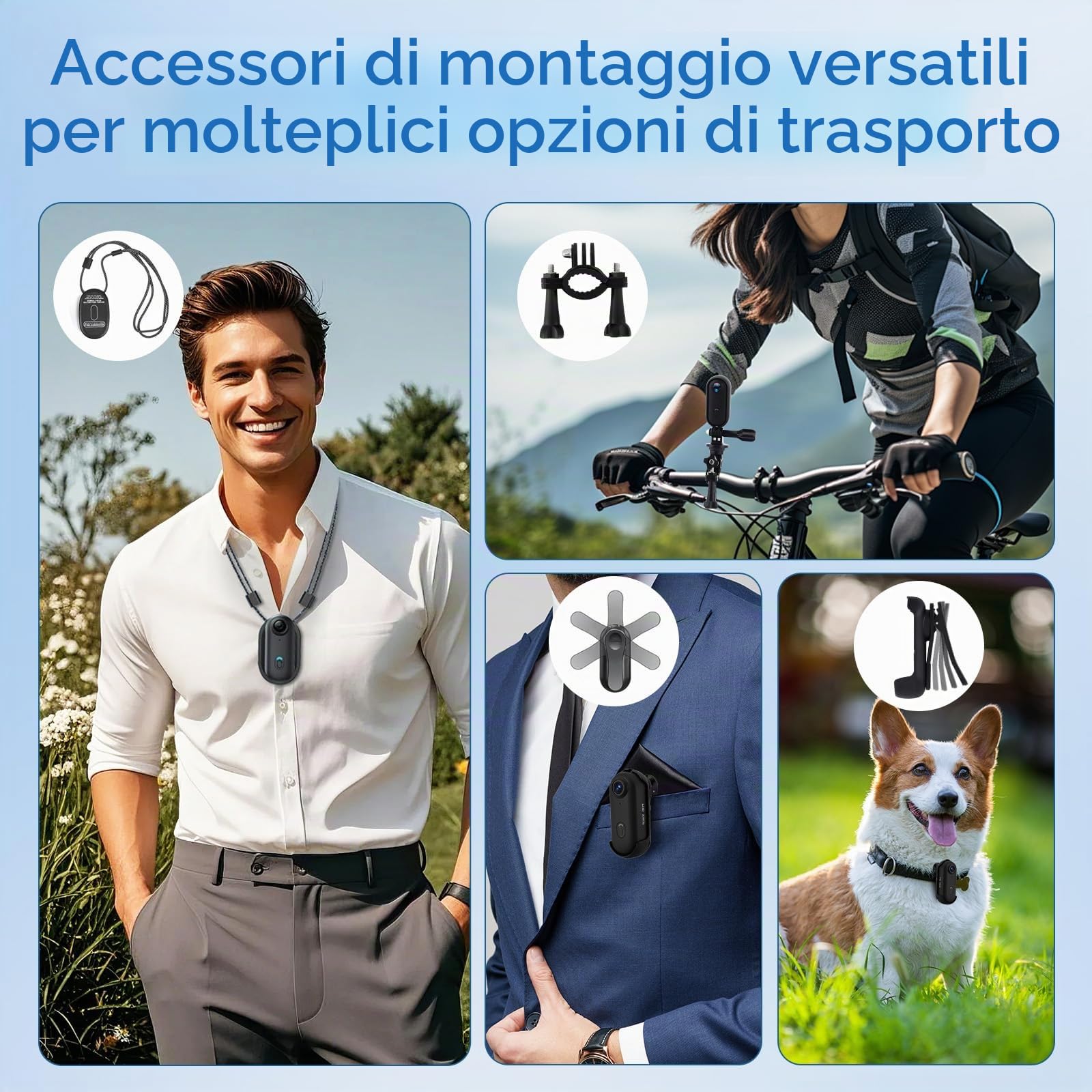 Action Cam, fotocamera impermeabile, 64 GB, mini bodycam per bicicletta, dash cam, WiFi, videocamera per il corpo, per casco e moto, fotocamera sportiva con magnete e morsetto a 360°, per