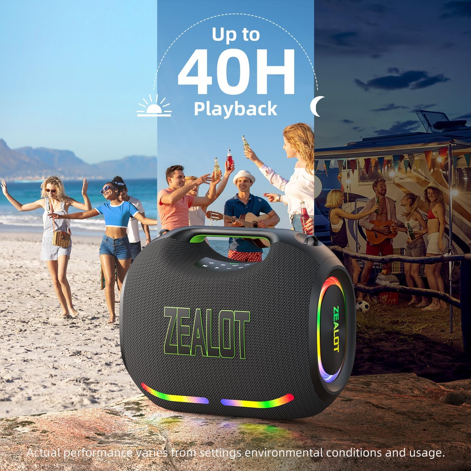 ZEALOT ZE21 250W Portable Bluetooth Speaker, Loud Wireless Speakers IPX6 Waterproof Subwoofer Speaker with LED Light, 40H Playtime, Custom EQ, Powerful Bass Outdoor Speaker for Party, Outdoor, Pool - Image 4