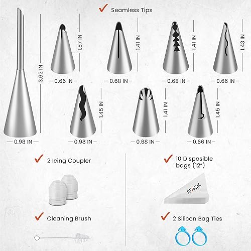Miniatura 2 de RFAQK Juego de bolsas de pastelería y puntas para principiantes, sin costuras, sin juntas, coreanascon volantes, para decoración de pasteles y