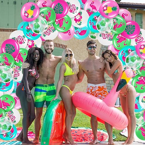 Miniatura 4 de Zhanmai 50 globos hawaianos para fiestas, globos de látex Aloha Tropical Luau para fiesta hawaiana Luau, verano, playa, cumpleaños, Tiki Bar,