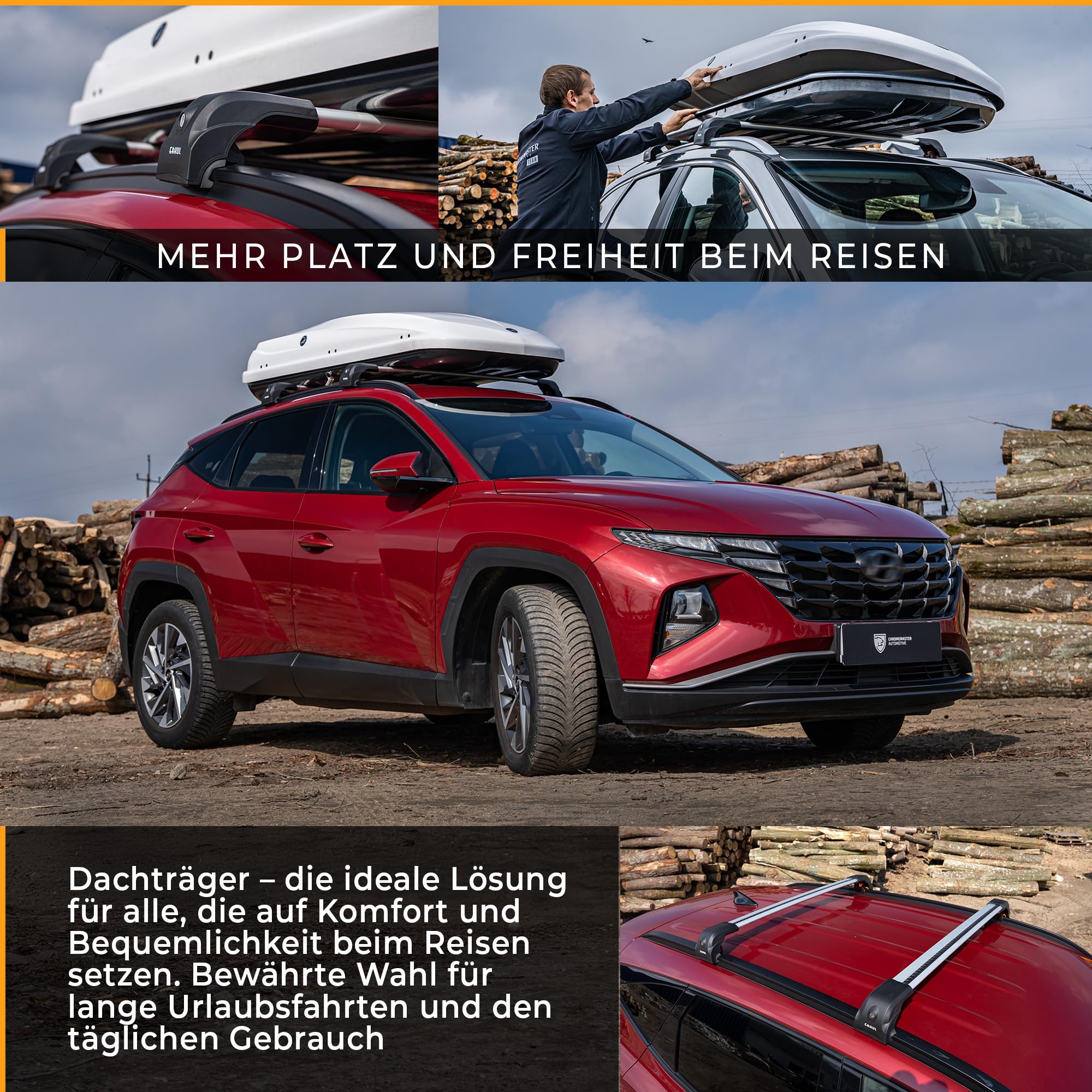 CHROMEMASTER Dachgepäckträger Dachträger und Stufe Tritt für Autotür Kompatibel mit Ford Puma 2020+ ; Dient der Montage von Dachboxen, Fahrradträger, Leiter | Dachgepäckträger für Urlaub und Alltag