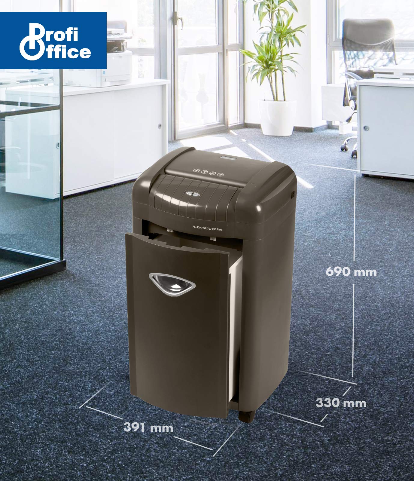 Destructora de Papel Alligator 707 CC+ – Trituradora Silenciosa Corte Cruzado P-4 | Whisper Technology | para Oficina y Hogar, Papelera 26L con Iluminación LED, 7 Hojas