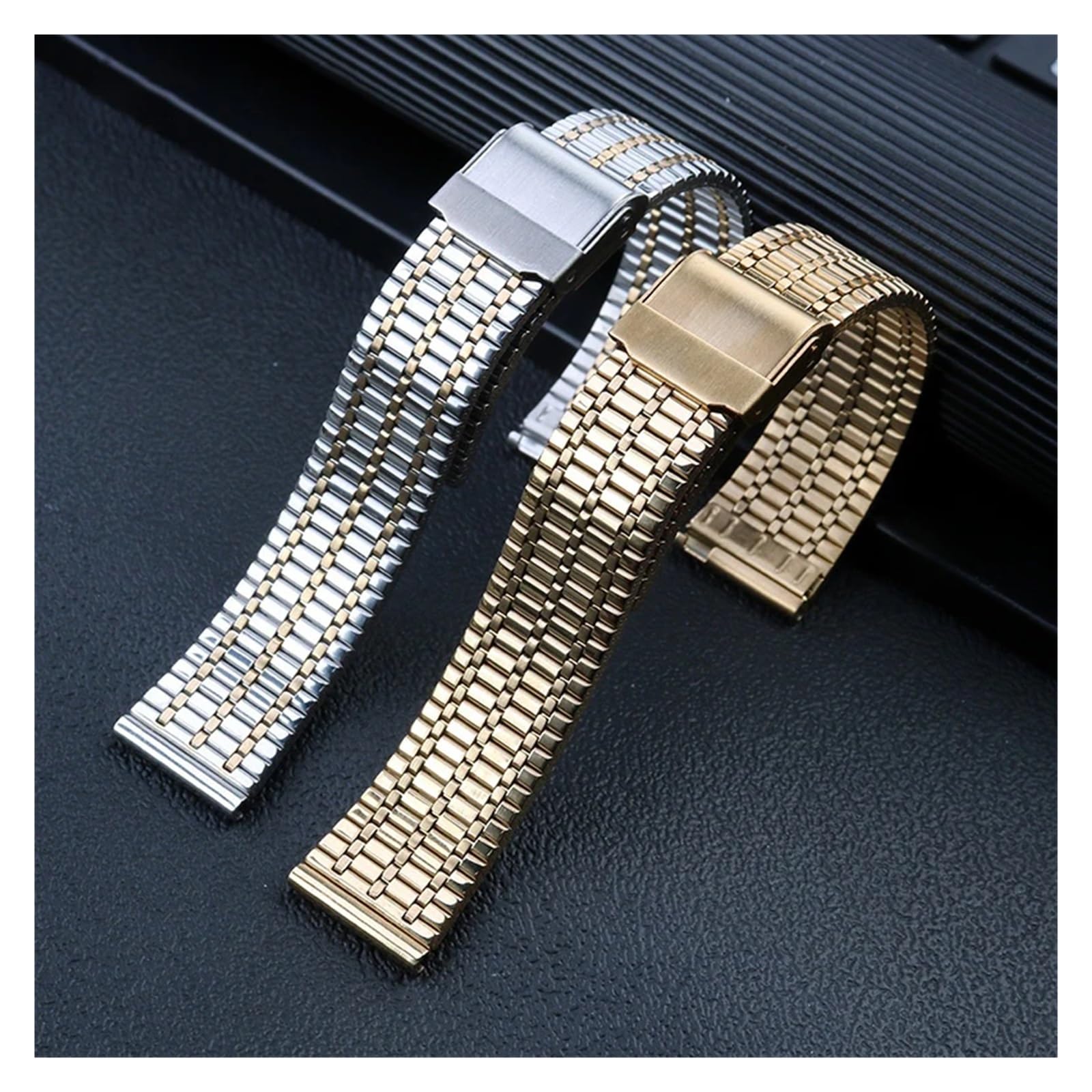 Men's Mesh Strap Compatible With GT/2/3 Metal Steel Strap Color Block WatchChain 20/22mm(Silver Gold,18mm-width)