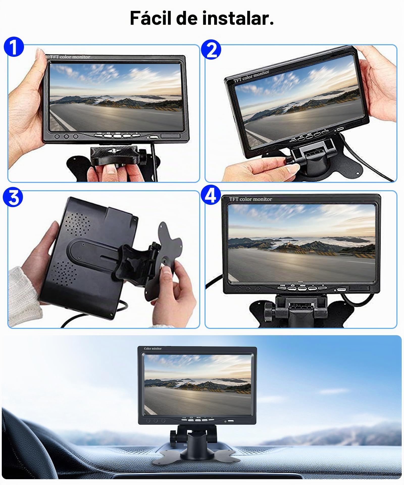Podofo Cámara de Marcha Atrás de Monitor LCD TFT de 7’’ 10M Cable Asistente de Estacionamiento Camara para Coche Impermeable IP69 Visión Nocturna para Camión Van RV Coche Fácil Instalación DC 12-24V