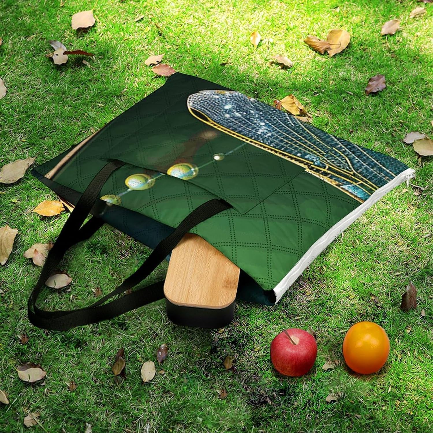 Dragonfly Green Picnic Blanket with Zipper Water Resistant Sand Free Picnic Mat Washable Foldable Easy Carry Beach Blanket for Lawn Beach Hiking Camping