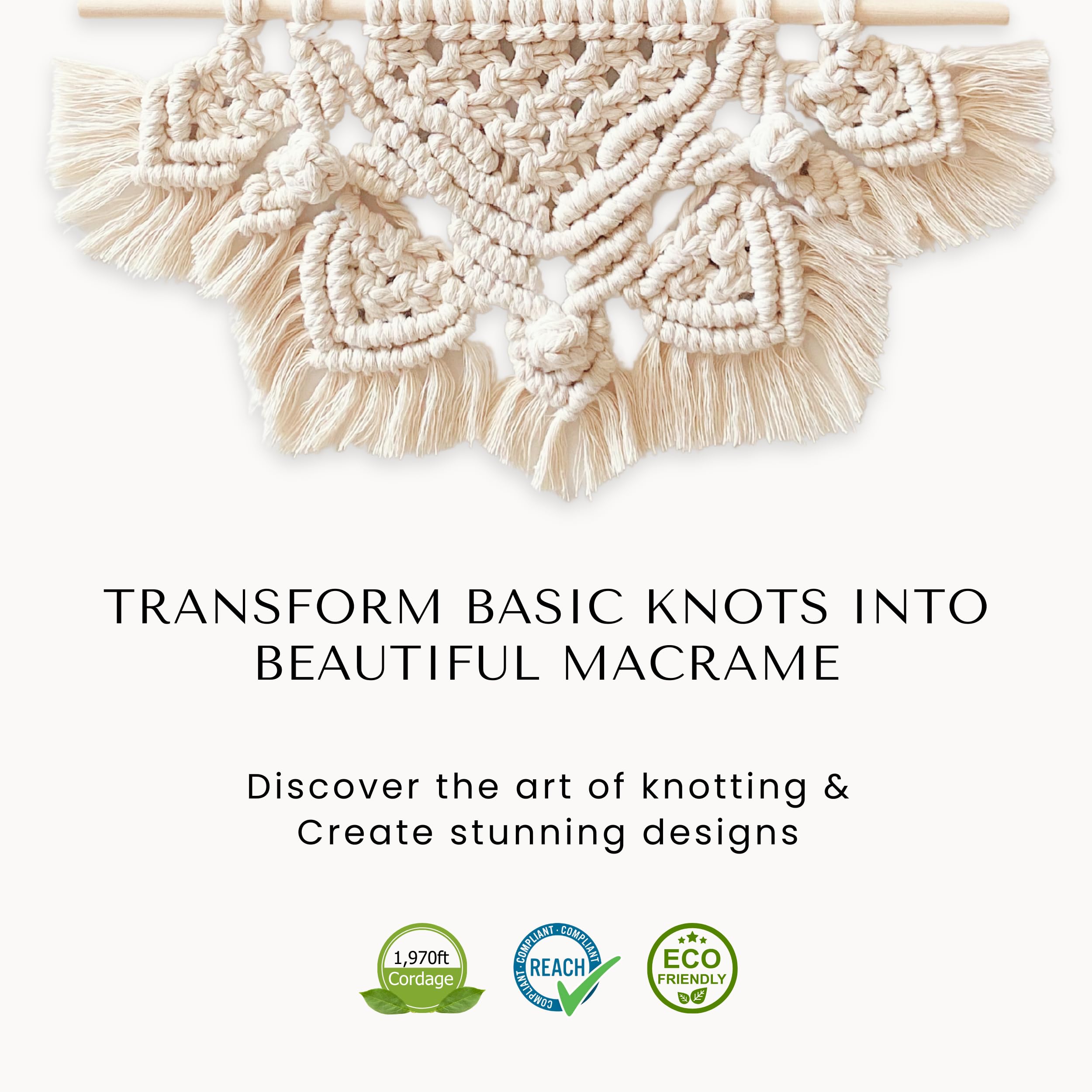 BOCHIKNOT Cuerda de macramé de 3 mm en rollo jumbo, 650 yardas, cuerda de algodón para macramé, hilo de 3 mm, cuerda de algodón para anudar, ganchos de plantas (color, natural y dorado)