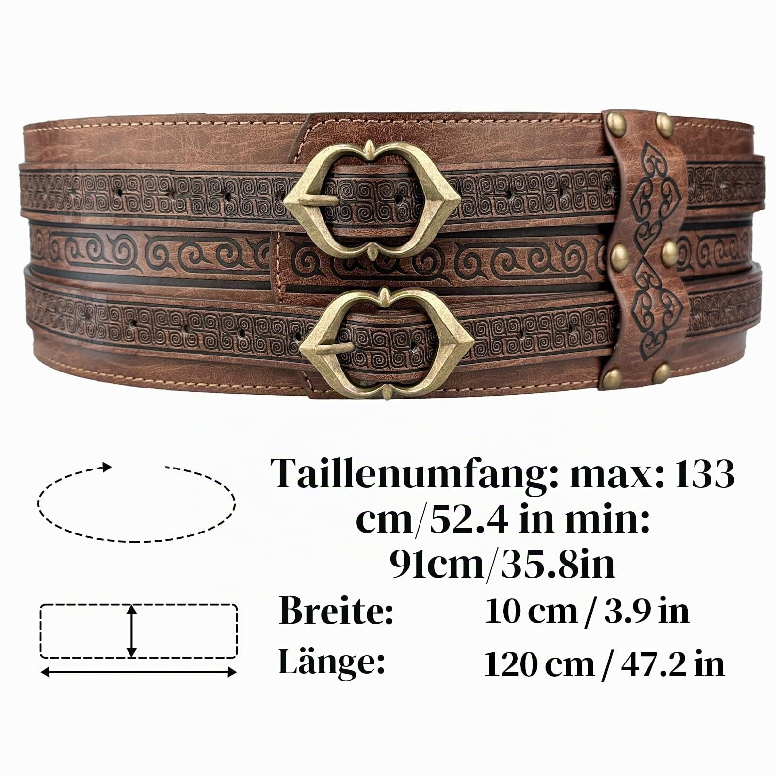 HiiFeuer Wikinger breiter Gürtel, mittelalterlicher Kunstleder Rüstungsgürtel Ritter Korsett Gürtel, LARP Halloween Kostüm