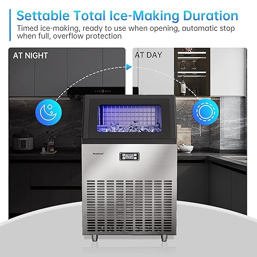 Miniatura 5 de RESTISLAND Máquina comercial para hacer hielo, 270 libras24 horas, contenedor de almacenamiento de 48 libras, acero inoxidable, luz azul,