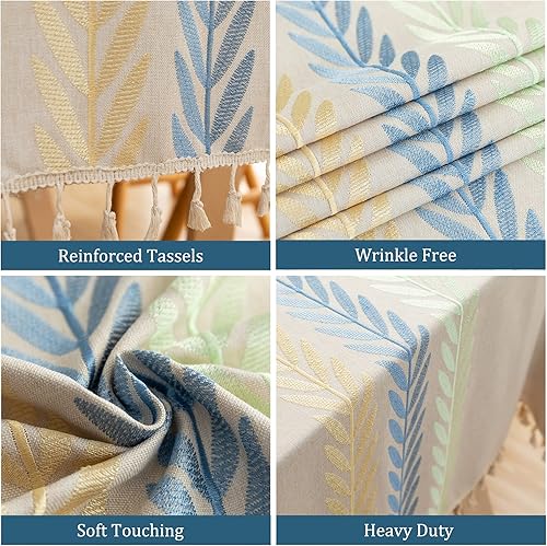 Miniatura 5 de Lipo Mantel rectangular de lino de 55 x 70 pulgadas, mantel de primavera de arpillera sin arrugas, bordado para mesa de comedor, mesas de cocina de